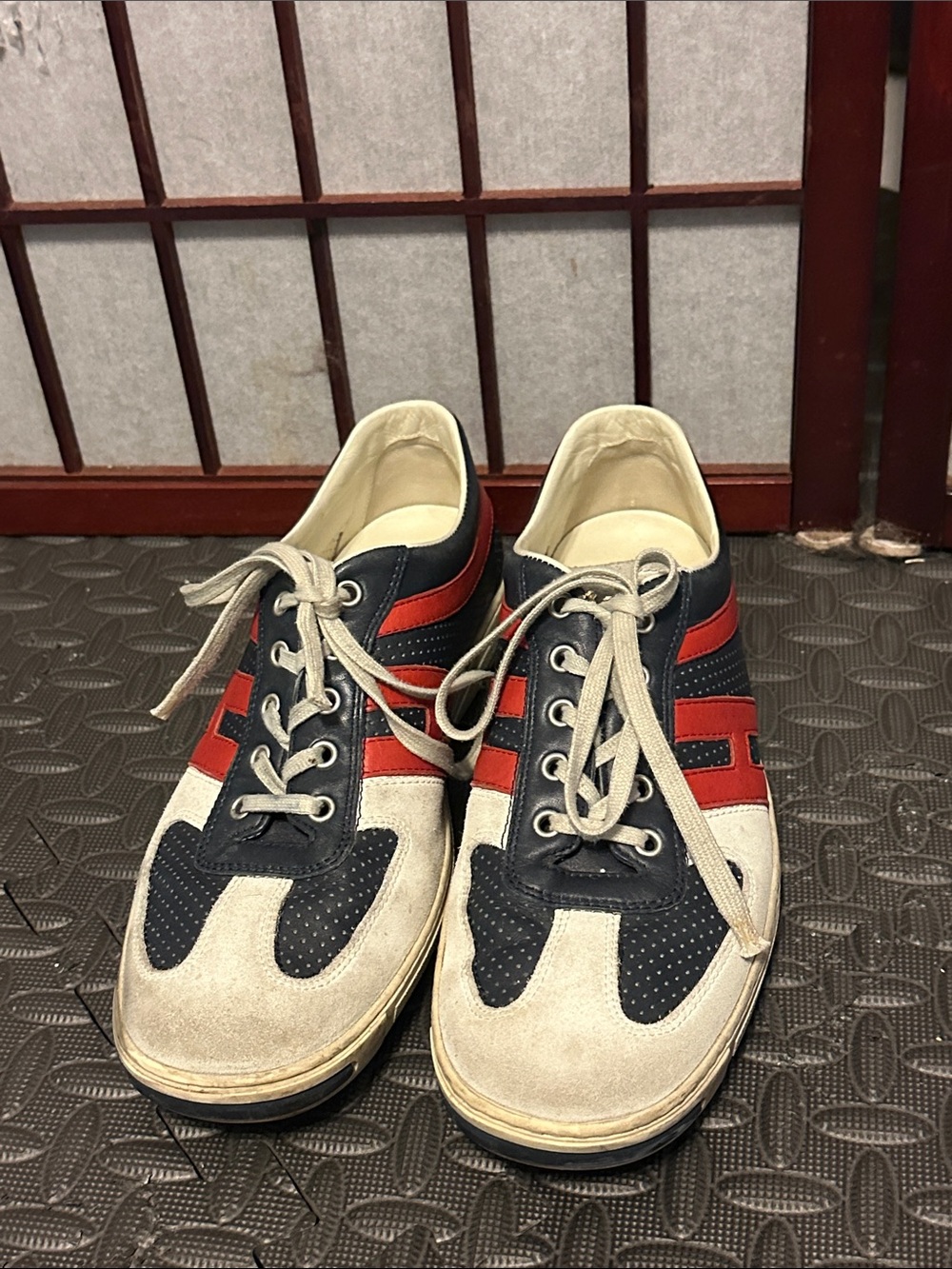 Hermes Hogan Men's Sneakers in Navy, Red & Cream